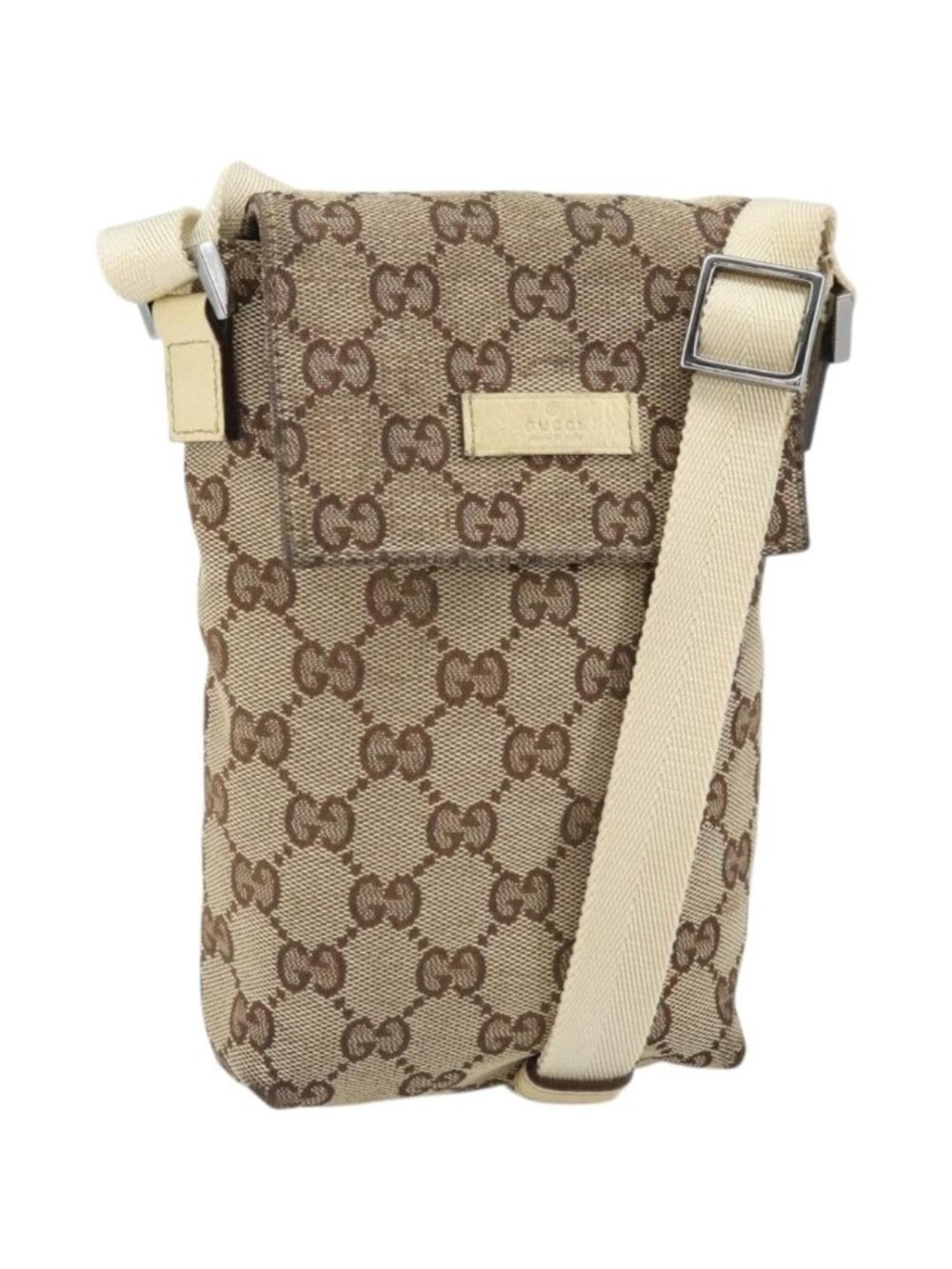 GUCCI GG Canvas Shoulder Bag Beige Silver 145865